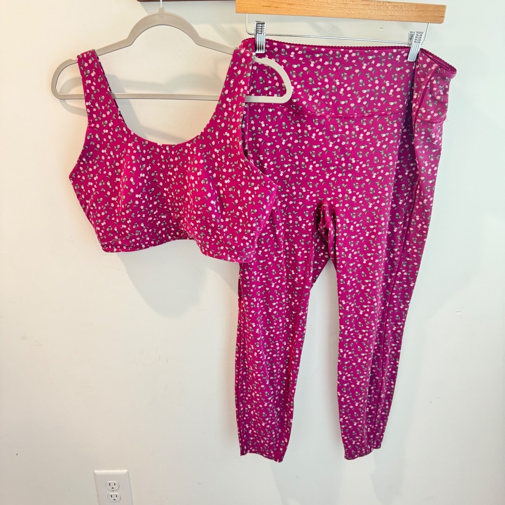 All in Motion Everyday Soft Floral Magenta Activewear Set XXL Bra Leggings 7/8